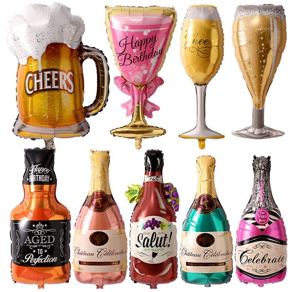 Party Foil balloons-beer cup,champagne,whiskey,wine bottle foil balloons-Gold and Wine Backdrop helium Foil Balloons Wedding Decoration