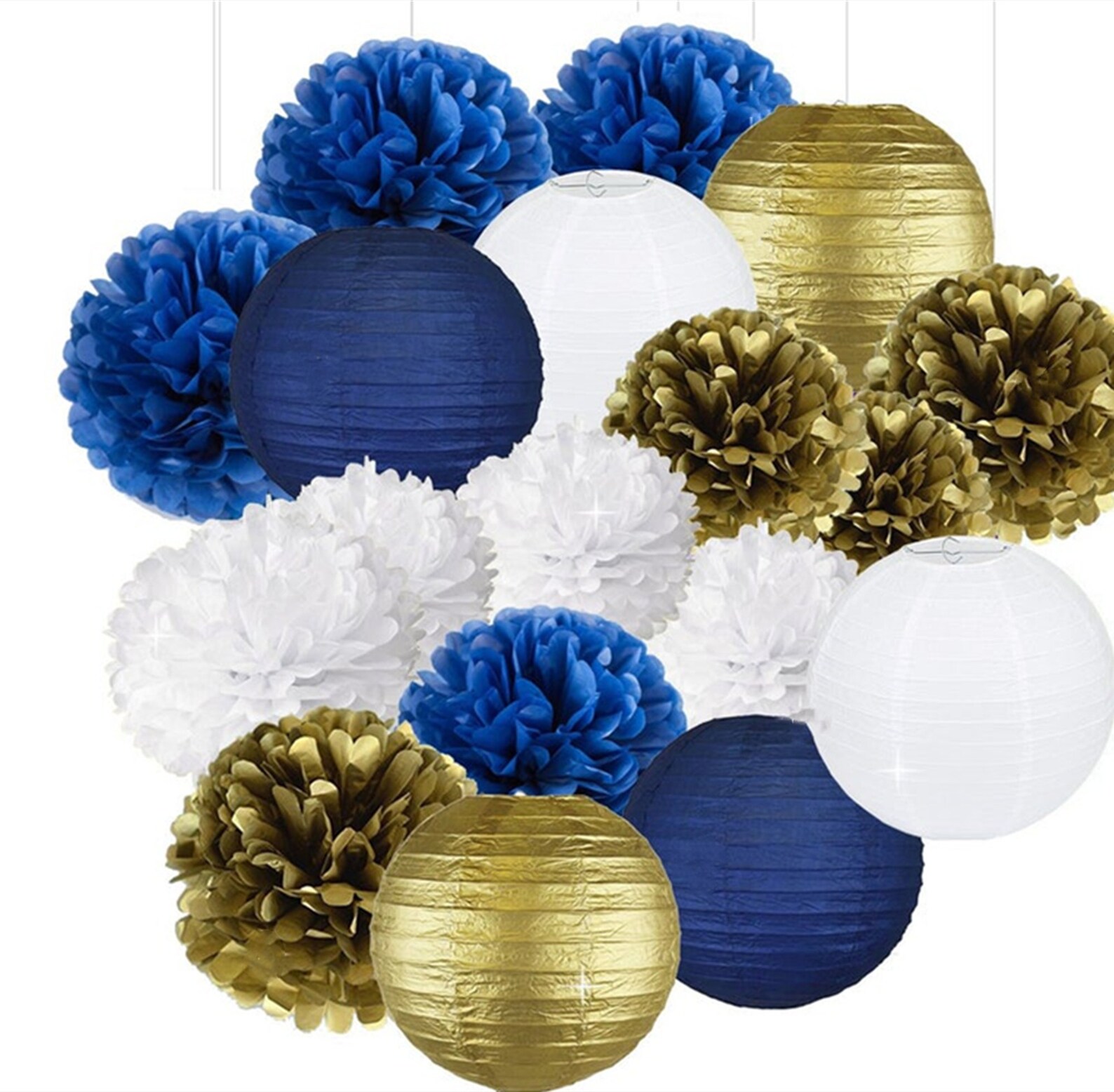 18PCS Navy Blue and Gold Tissue Paper Pom Poms with paper Etsy