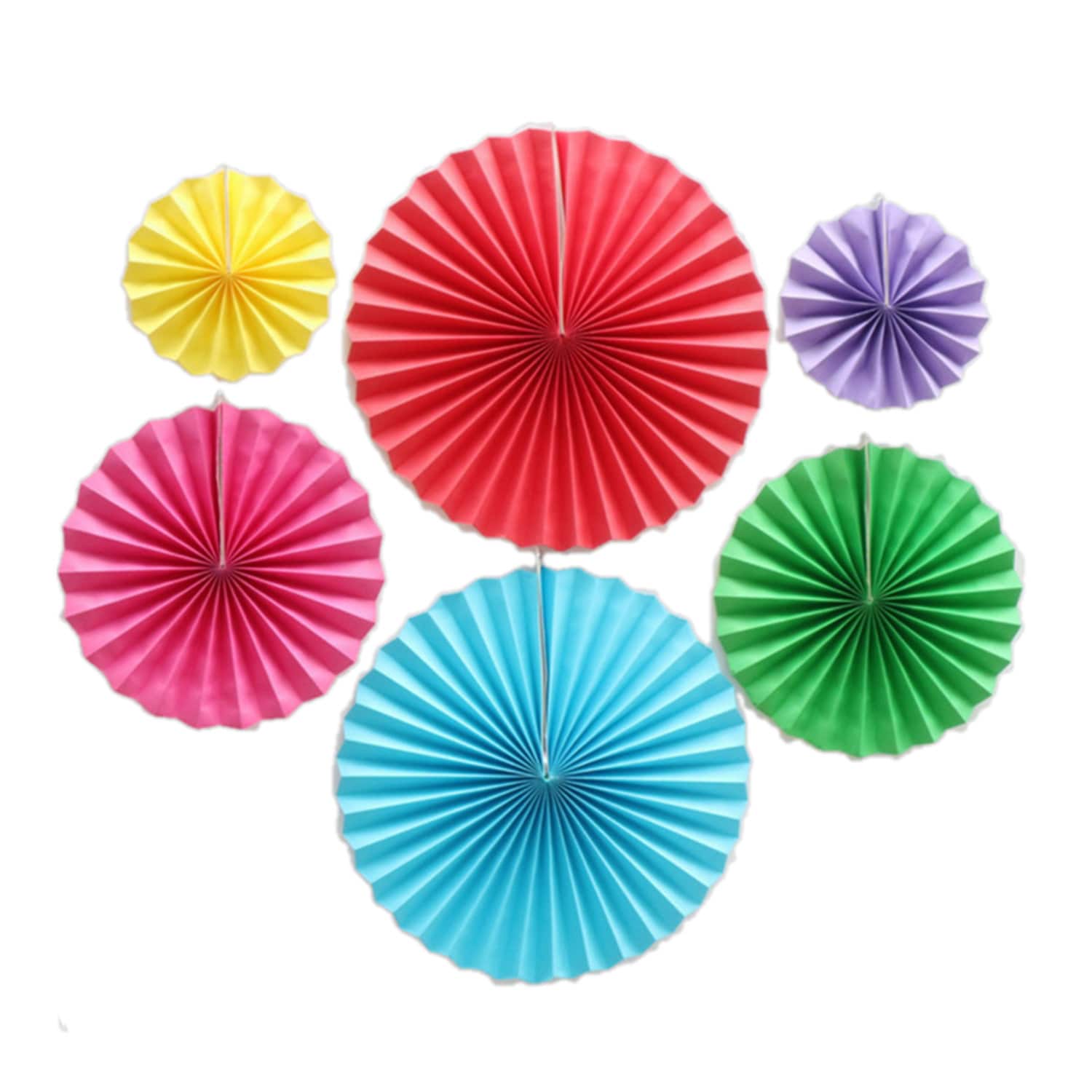 6 Pieces / Set Rainbow Color Gold Paper Fan Decorations for Girl Party  Paper Fan Hanging Paper Fans for Party Decorations 