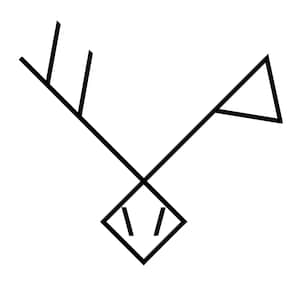 Puede incluir: Un dibujo en blanco y negro de una cabeza de ciervo estilizada con cuernos. La cabeza de ciervo está de frente y tiene un diseño simple y geométrico.