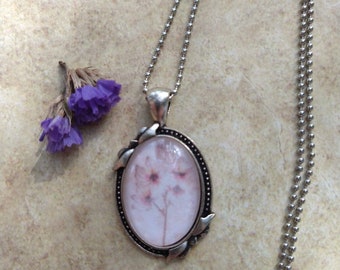 Romantic necklace - Pink flowers - Botanic jewelry - Light Academia style - Long necklace - Autumn costum jewelry - Victorian style