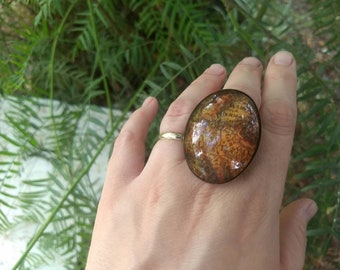 Huge ring with ancient map of Europe - Old Britain - Old France - Old Germany - Brass - Cartography - Dark Academia - Light Academia-Vintage