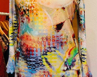 Langarm-Shirt mit Tellerärmeln aus einem Jersey mit abstraktem Mustermix Gr. 38/ 40