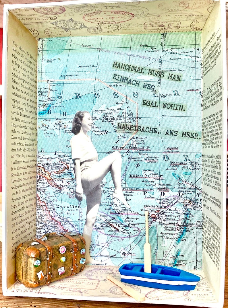 Collage, Retrocollage, Vintage, Schachtelkunst, Papiercollage, Collagenkunst, Assemblage, Schachtel, Retrofrauen, Weibsbilder, Geschenk Bild 1