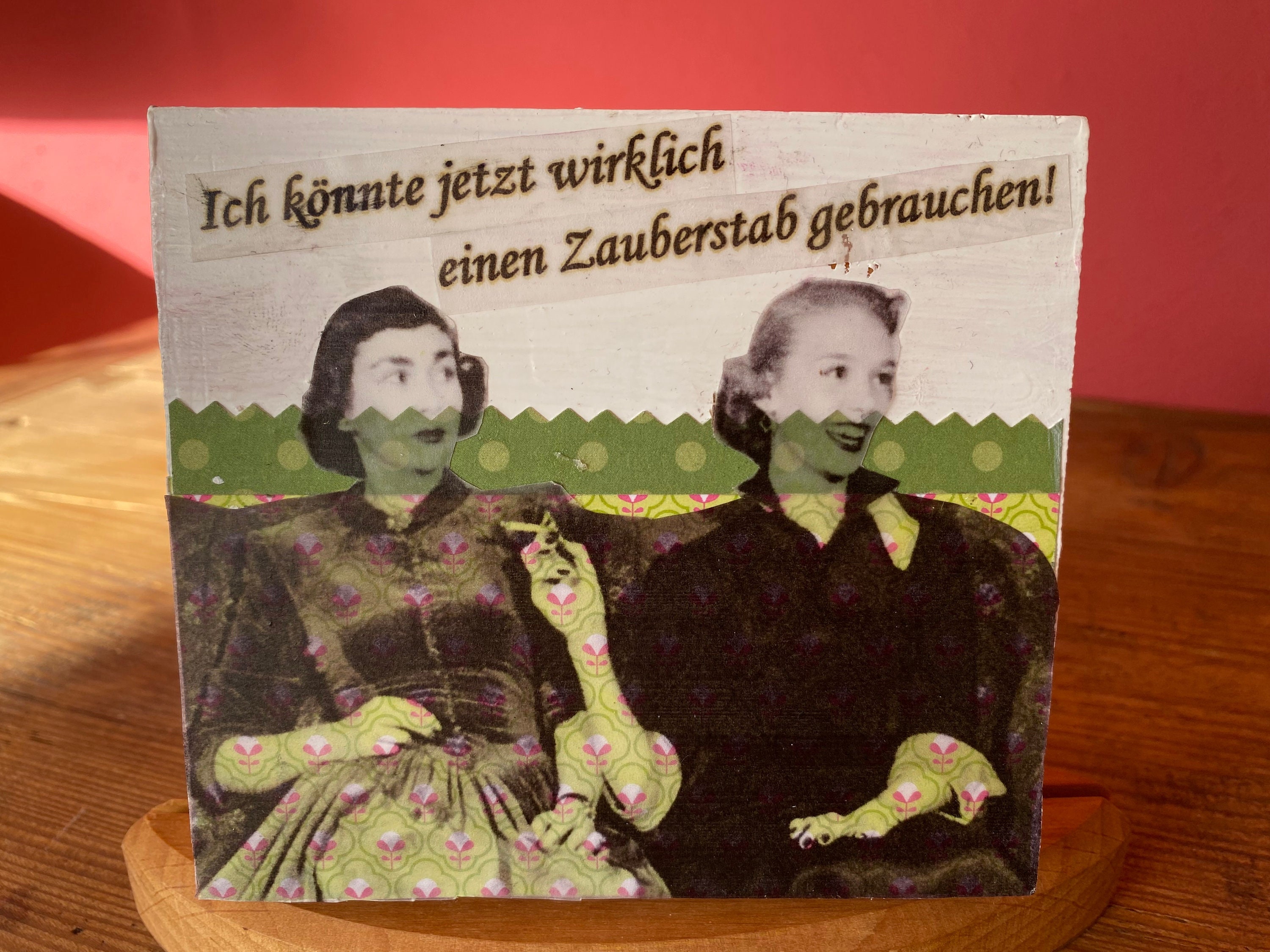 Collage, retro collage, vintage, art collage on wood, paper art, assemblage, saying, retro women, women, gift