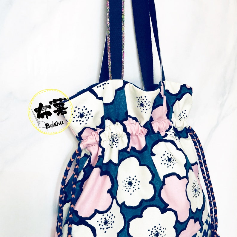 Handmade patchwork drawstring tote bag with Inner pocket custom embroidery name available