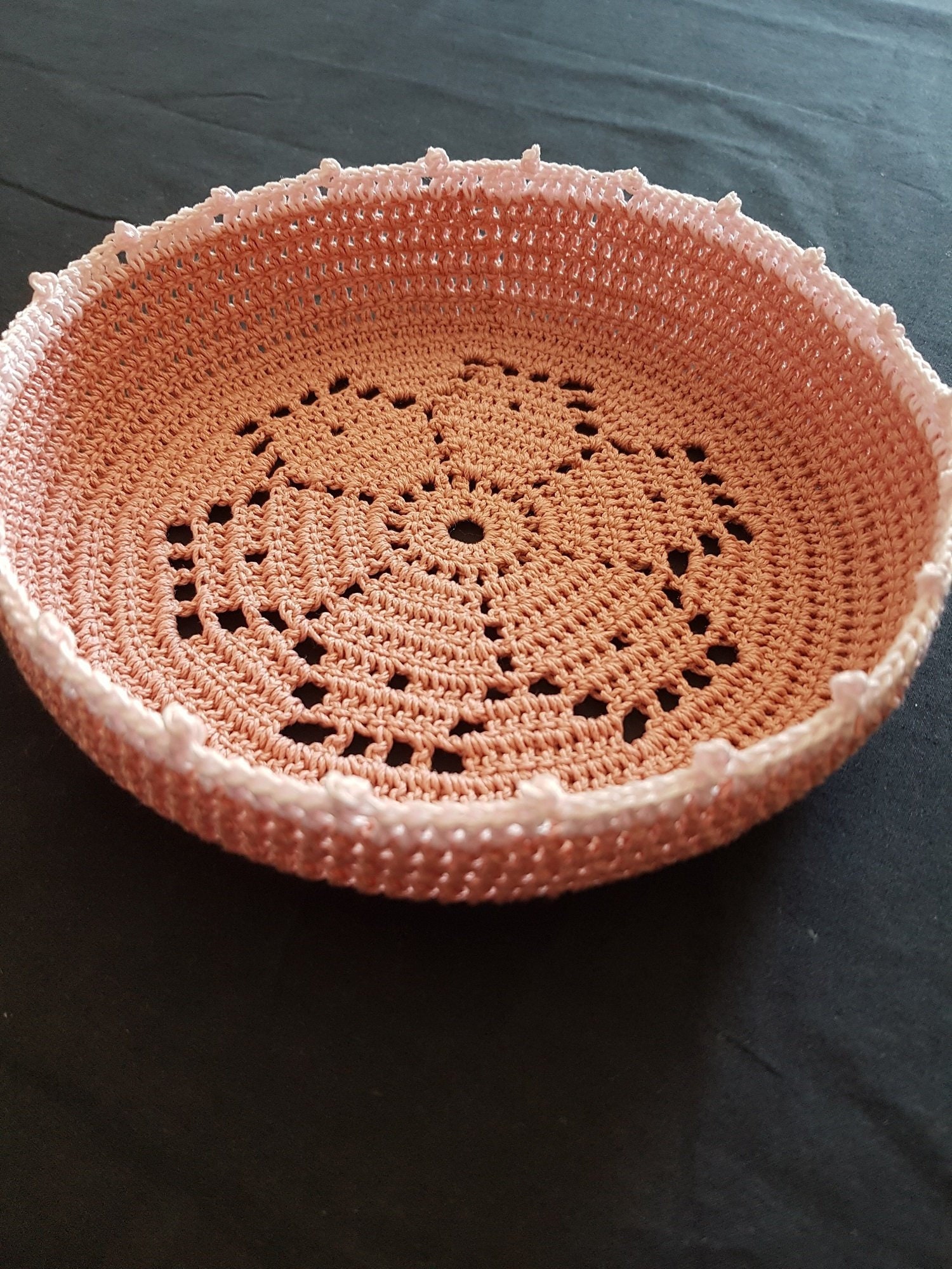 Corbeille Au Crochet en Coton Rose Saumon et Clair