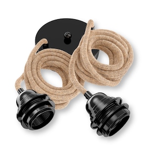 HANG 2 Pendelleuchte, 2 flammige Deckenlampe, Seillampe, Lampe mit Textilkabel, E27 Naturlicht