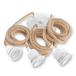 Lampada a sospensione HANG a 3 lampadine – Cavi intrecciati in spago naturale – Colore beige
