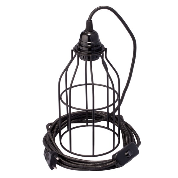 Hoopzi • Lámpara colgante Deco • Cable eléctrico de tela de 4,5 metros • Toma E27 con interruptor • Para suspensión de lámpara de noche