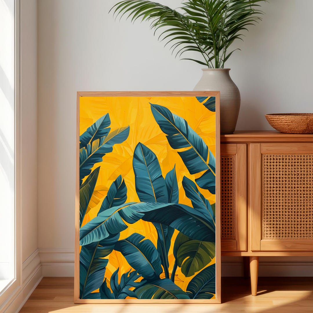 Teal Banana Leaf Print, Mustard Yellow Botanical Art (digital Download ...