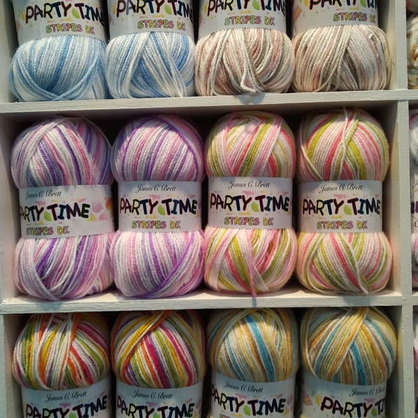 James C Brett - Double fil de laine à tricoter PARTY TIME STRIPES, mélange arc-en-ciel, 5 x 100 g, couleur au choix