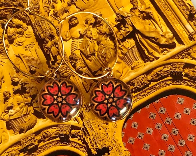 Make an Entrance w/ these Red Doors of Salamanca Earrings, Original Design on Glass set on Gold-Plated Steel, Choose Hoop or French Hook