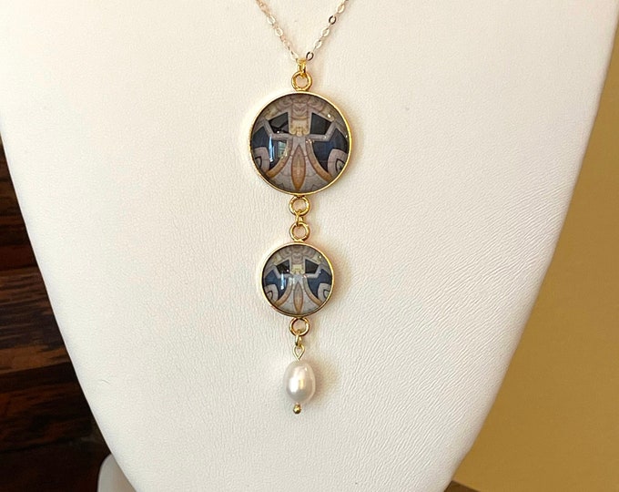 Campagnola Pendant, Classic Design Set in Glass with 16" - 18" adjustable, Gold-filled Necklace