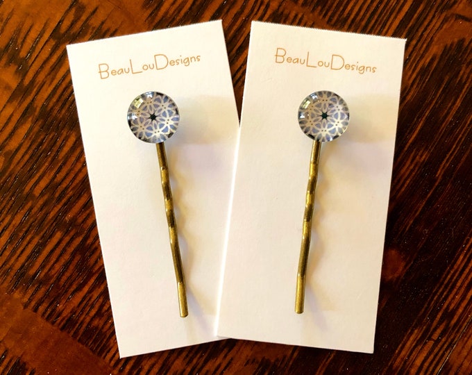 Glass & Brass Hair Pins, Original, Classic Design, Price is Per Pair