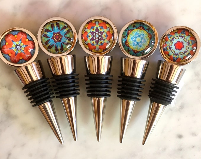 Vibrant Wine Stoppers, Original Designs Set on Stainless Steel Base, See 2nd Photo for Options, Unique Housewarming, Host Gift