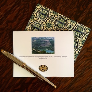 Cartes de correspondance et enveloppes, fabriqués à la main, lot de 8, design original à partir d'une photographie de la vallée du Douro au Portugal
