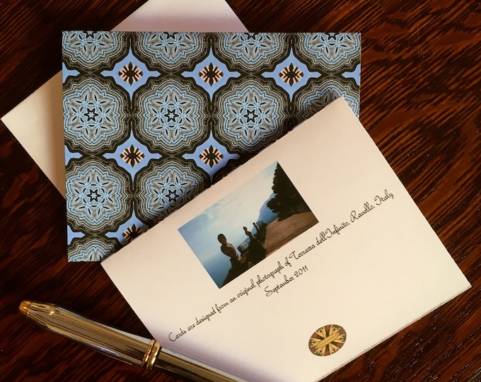 Note Cards & Envelopes, Handcrafted Set of 8, Original Design from Photo of the Terrazza dell'Infinito, Villa Cimbrone, Ravello, Italy