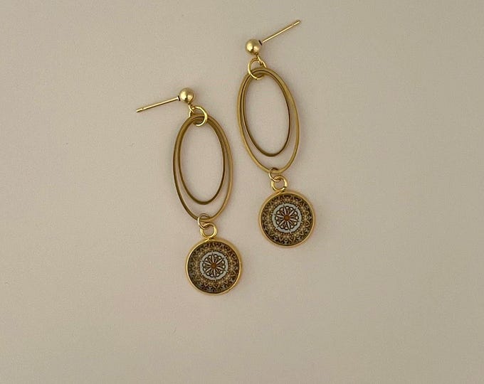Chicago Cultural Center Tiffany Dome Inspired Dangle Earrings, Stunning Design Set in Glass and Steel