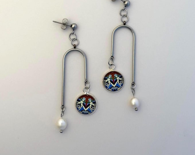 Chandelier Earrings with Bold Design from photo of the "Bright Moments, Memories of the Future" Mural at Avalon Regal Theater, Chicago