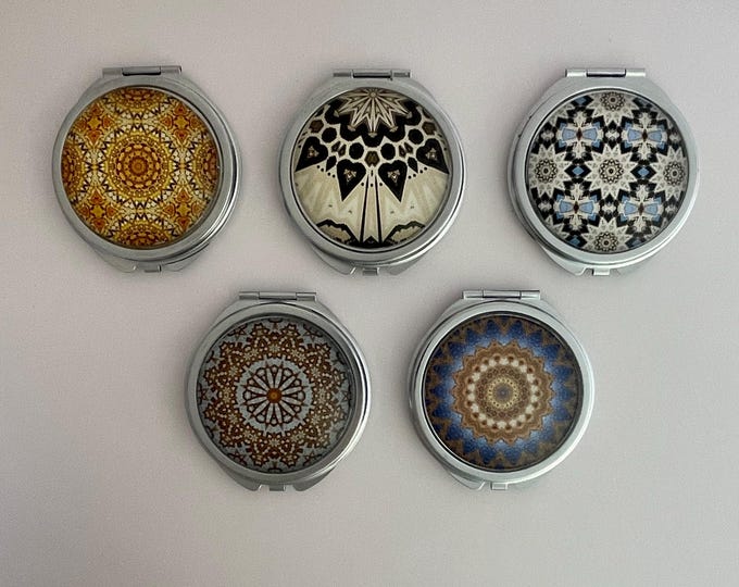 Chicago Landmark Inspired Mirrored Compacts with Vivid, Original Designs Set on Steel Base, Functional and Fabulous