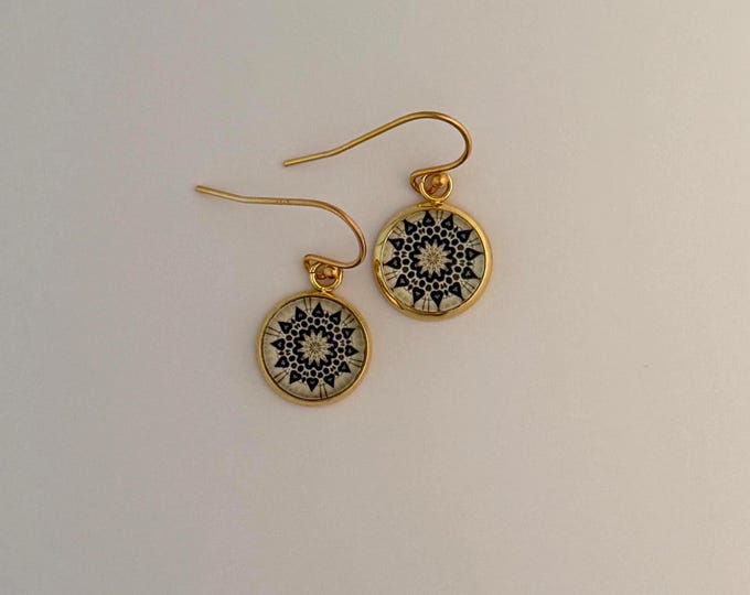 Glass & Gold plated French Hook Earrings with Stunning Design Created from Photo of the Baha'i House of Worship, Wilmette, IL.