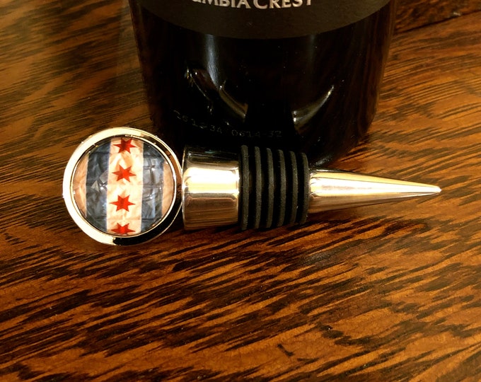 Wine Stopper & Charms of the Windy City, Original Designs Set in Glass on Stainless Steel Charm, Unique Housewarming, Host Gift