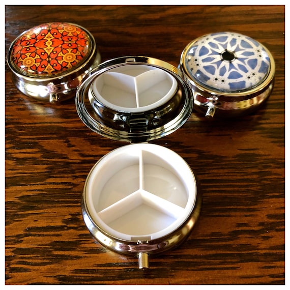 Pill Boxes With Vivid Original Designs Set on Stainless Steel Etsy