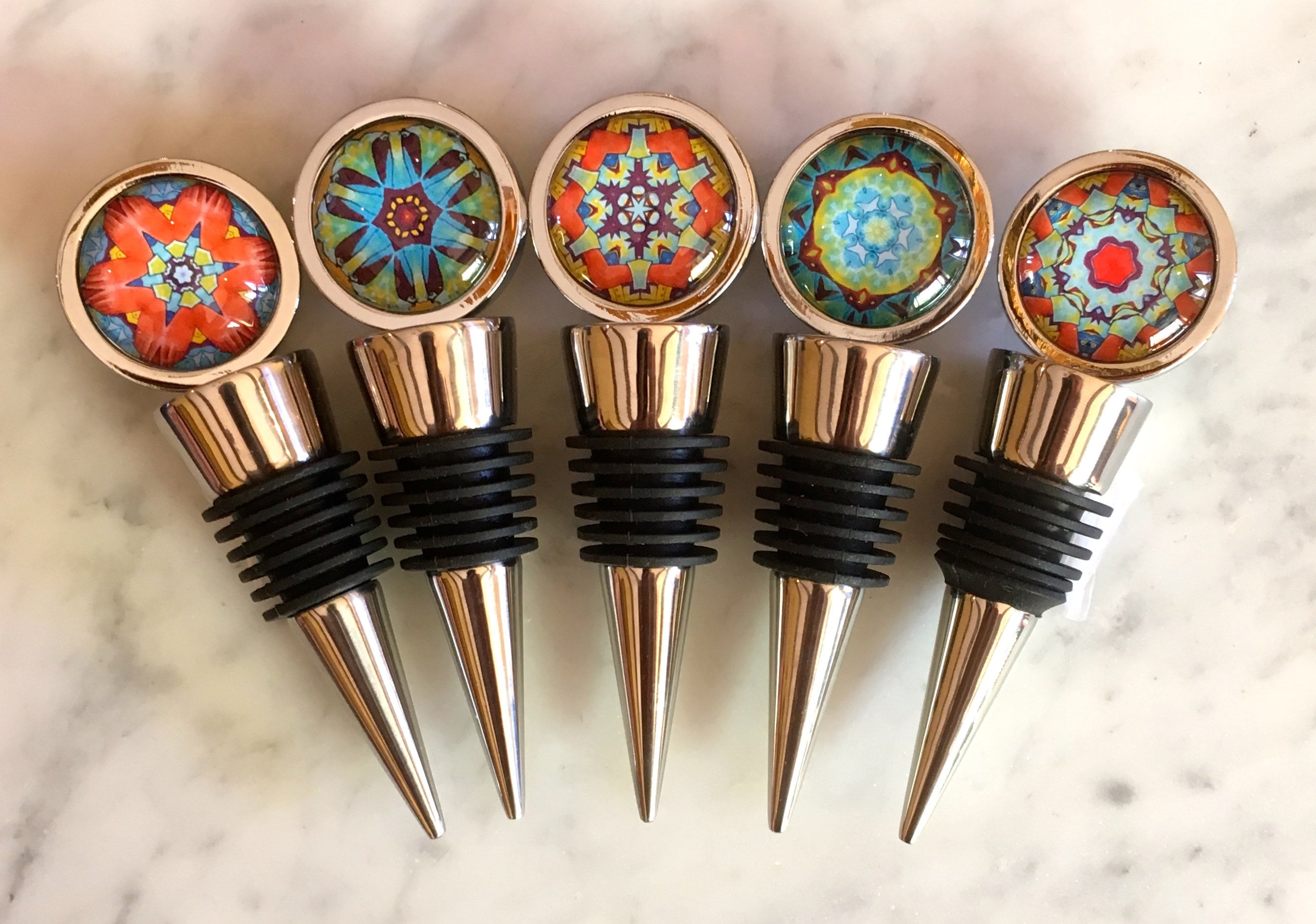 Vibrant Wine Stoppers Original Designs Set on Stainless Steel Etsy