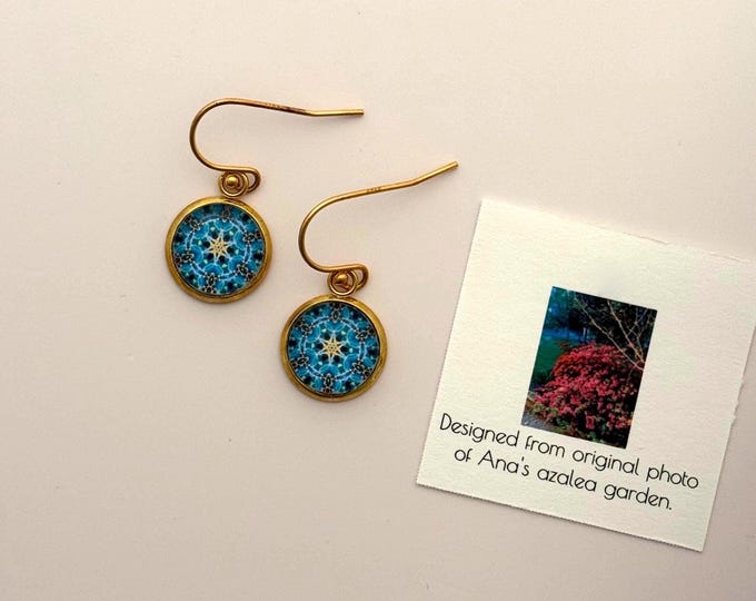 Glass & Gold plated French Hook Earrings with Stunning Design Created from Photo of Ana's Garden. Beautiful to Gift or Keep for yourself!