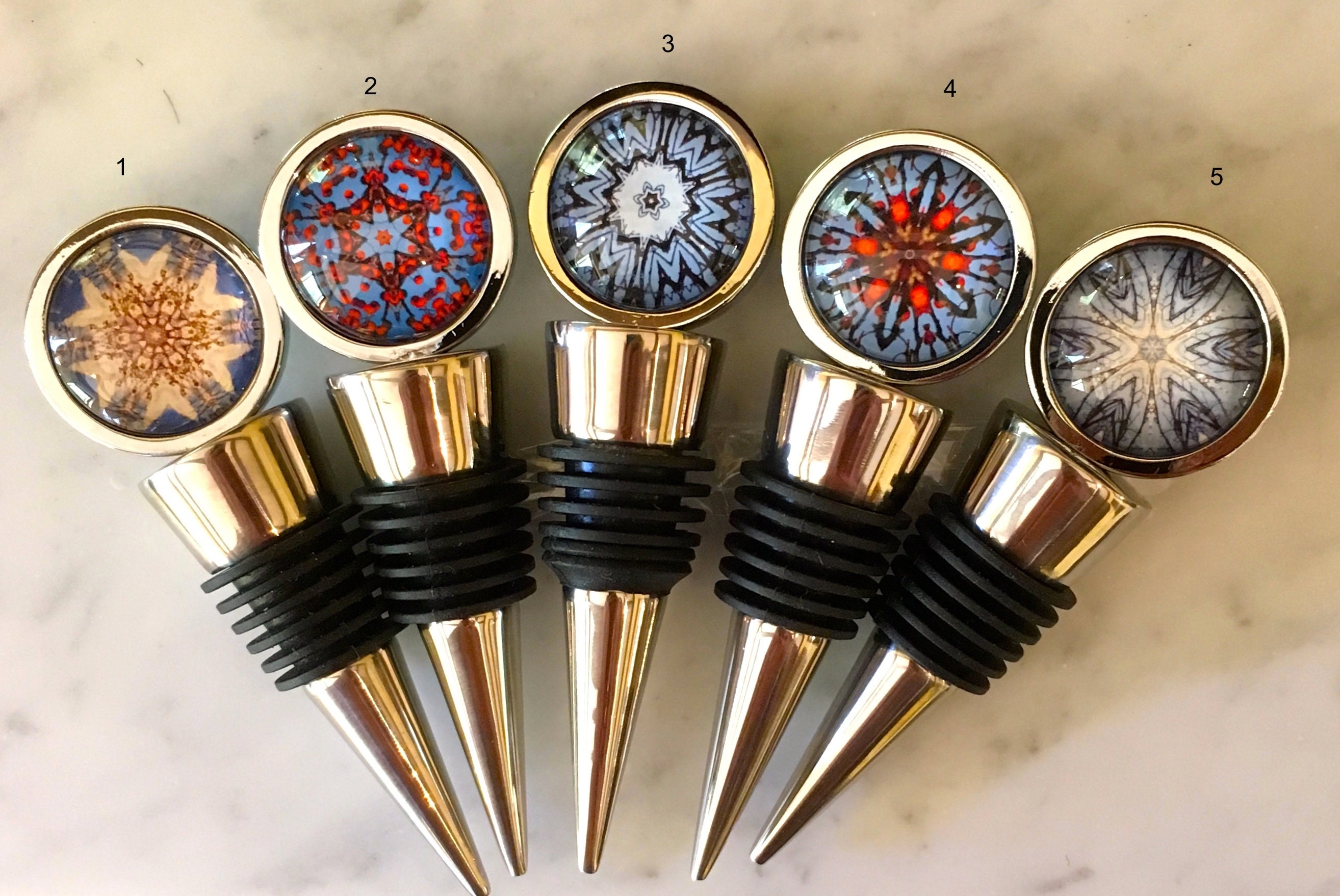 Vibrant Wine Stoppers Original Designs Set on Stainless Steel Etsy