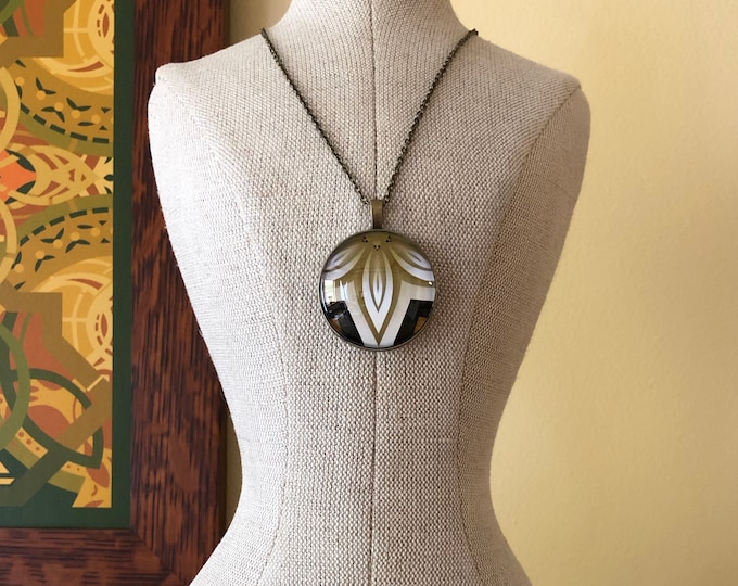 Sintra Pendant, Bold, Classic Design Set in Glass with 18" Bronze Necklace