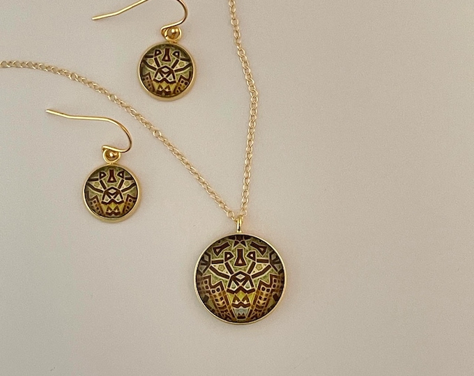 Necklace &  Earrings, Design inspired by the Byzantine Revival architecture of the KAM Isaiah Israel Synagogue, Hyde Park, Chicago.