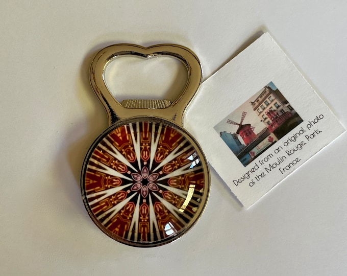 Welcome to the Moulin Rouge Bottle Opener with Stunning Original Design set in 37mm Glass Cabochon