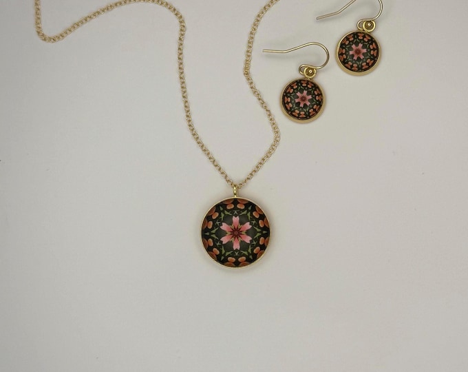 Red Cone Flower & Zebra Longwing Butterfly Inspired Necklace and  Earrings, Original Designs set in Glass. Buy as Set or Separates.