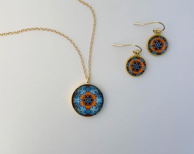 Shedd Aquarium Inspired Necklace &  Earrings, Original Designs set in Glass. Buy as Set or Separates.