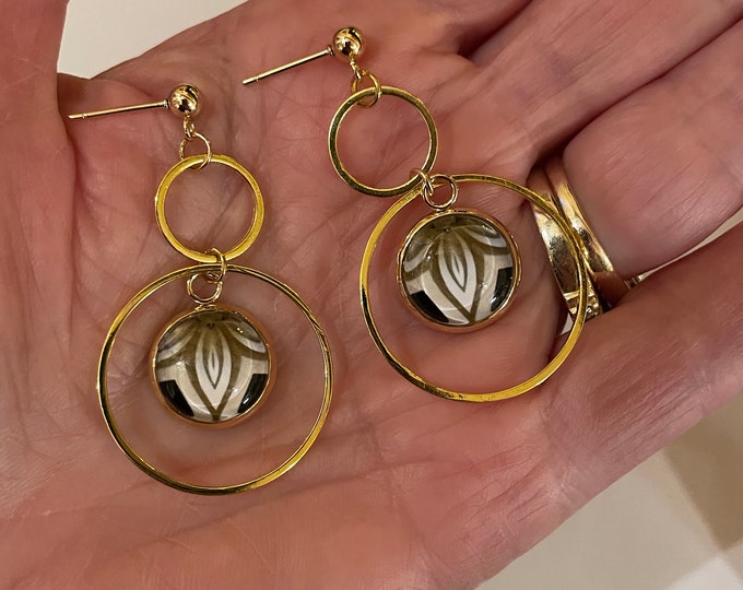 Sintra Post & Hoop Earrings, Bold Design from Photo of Palacio Nacional da Pena, Sintra Portugal, Choose Gold Plate or Steel