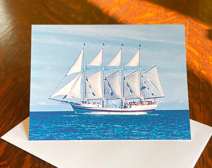 Tall Ship Windy Note Cards & Envelopes, Handcrafted Set of 8, Original Design from Photograph taken on Lake Michigan, Chicago