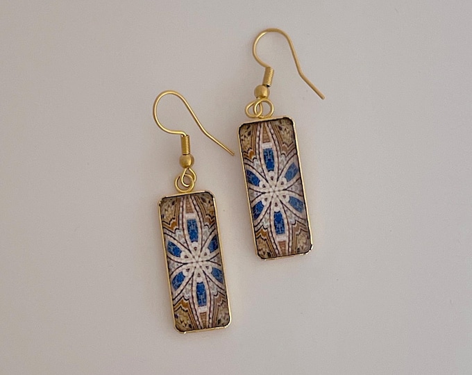 Stunning, Rectangular Dangle Earrings with Bold Original Design Inspired by Mosaic Work in Palacio Nacional da Pena, Sintra, Portugal