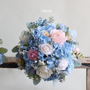 Light Blue Hydrangeas, Blush Pink Wildflower Bridal Bouquet, Colorful Wedding Bouquet, Spring Summer Bouquets, Real Touch Fake Flowers