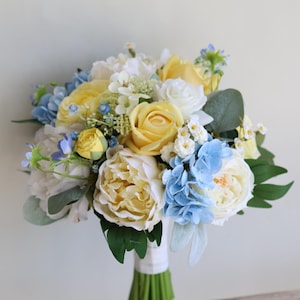 Pastel Wildflower Bridal Bouquet, Yellow Blue Wedding Bouquet, Spring Summer Bouquets, Dahlia, Ranunculus, Daisies, Baby's Breath, Peony