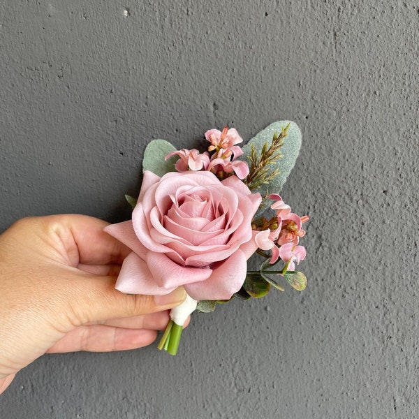 Faux Real Touch Dusty Roze Rose Boutonniere, Corsage, Bruiloft Boutonniere &Bruiloft Corsage, Bruiloft Homecoming Prom Corsage