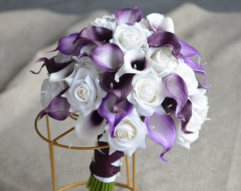 Purple White Bouquet Etsy