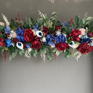 Burgundy Royal Blue Wedding Archway Flower, Blue Dark Red Wedding Corner Swag, Blue Wedding Backdrop, Wedding Arch Flowers Decor