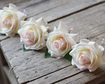 Real Touch Blush Rose Boutonnieres, Peach Boutonniere, Wedding Boutonniere & Wedding Corsage, Wedding Homecoming Prom Corsage