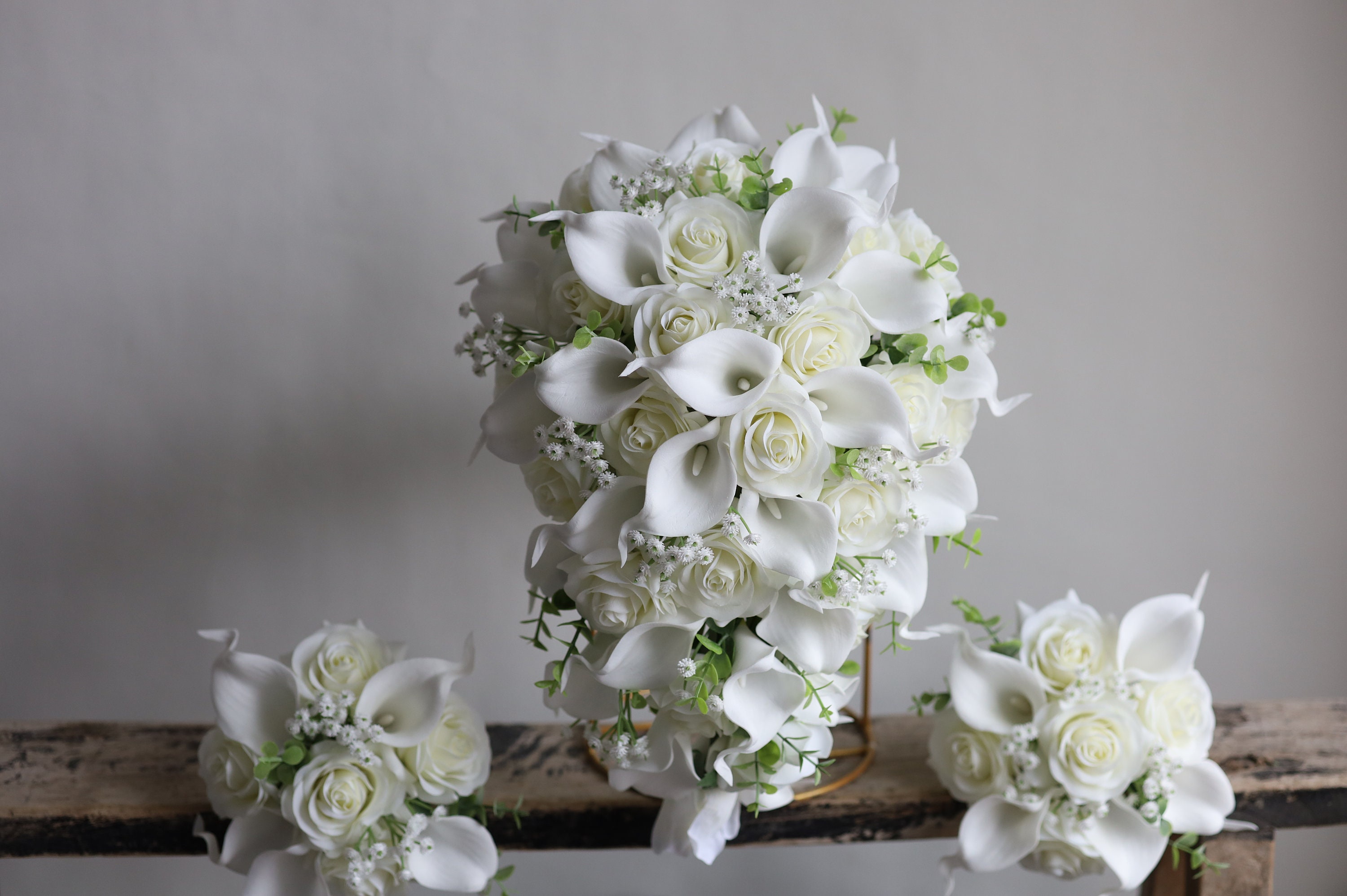 Faux Cream White Roses Wedding Bouquet, White Calla Lilies, Baby's Breath  Greenery Spring Bridal Bouquet, Bridesmaids Bouquets, Boutonnieres - Etsy