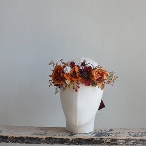 Terracotta Burgundy Flowers crown, Burnt Orange Wedding Floral Comb, Autumn Bridal Crown, Fall Bohemian Crown, Dainty Floral Crown