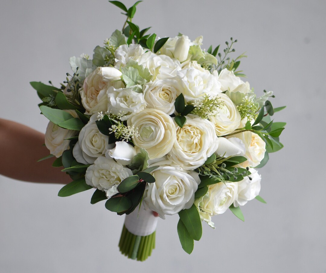 Faux Real Touch Flowers White/ivory Cream Bridal Bouquet Wedding ...