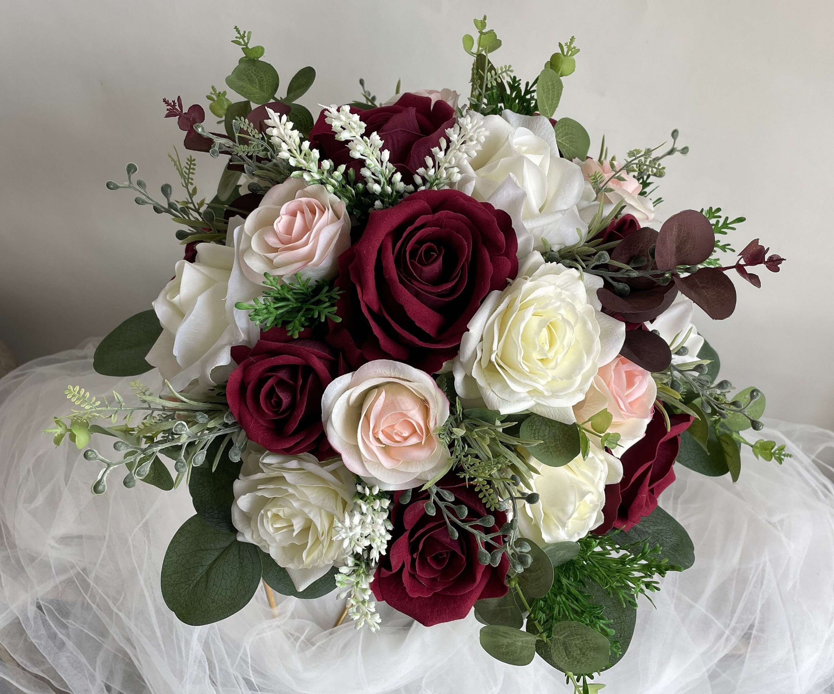 Burgundy Blush Ivory Wedding Bouquet
