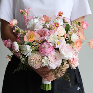 Colorful Wildflower Pink Bridal Bouquet, Artificial Flowers, Wedding Bouquet, Spring Summer Bouquets, Dahlia, Daisy, Boutonnieres, Corsages
